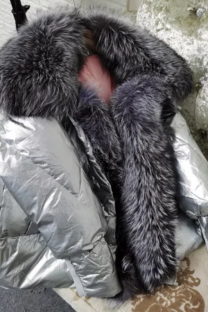 Maomaokong 2023 Winter Natural Real Raccoon Fox Fur Collar Down Jacket Women Warm Female Short Parkas Puffer Jacket Outerwear