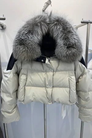 2025 Winter Warm Women's Coat Thick Goose Down Jacket With Real Silver Fox Fur Collar Jacket Female Outdoor Streetwear