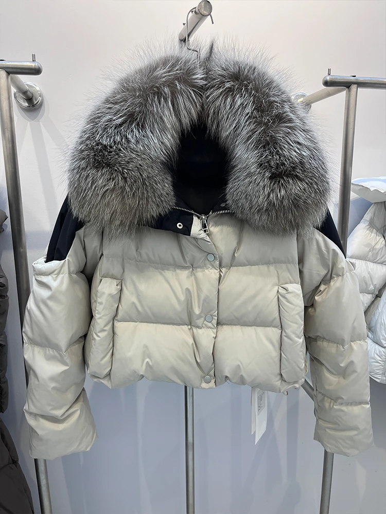 2025 Winter Warm Women's Coat Thick Goose Down Jacket With Real Silver Fox Fur Collar Jacket Female Outdoor Streetwear