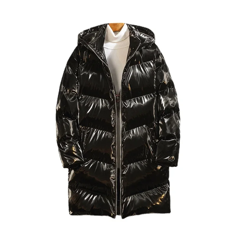 YASUGUOJI New 2024 Fashion Bright Silver Winter Man Jacket Thick Cotton Padded Mens Jackets and Coats Hooded Warm Long Parka Men - Image 6