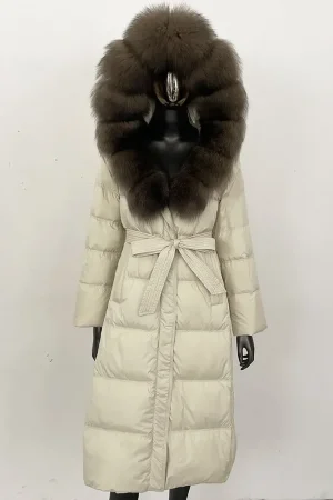 Hooded White Duck Down Jacket Warm Waterproof Real Fox Fur Collar Down Jacket Winter Long Women Thickened Parkas Puffer Jacket