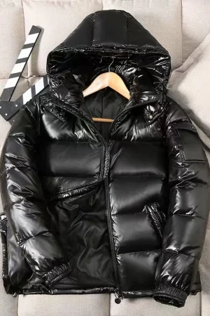 New Winter Men Black Shiny Puffer Jackets Hooded Casual Duck Down Coats High Quality Male Outdoor Windproof Warm Jackets Size 4X