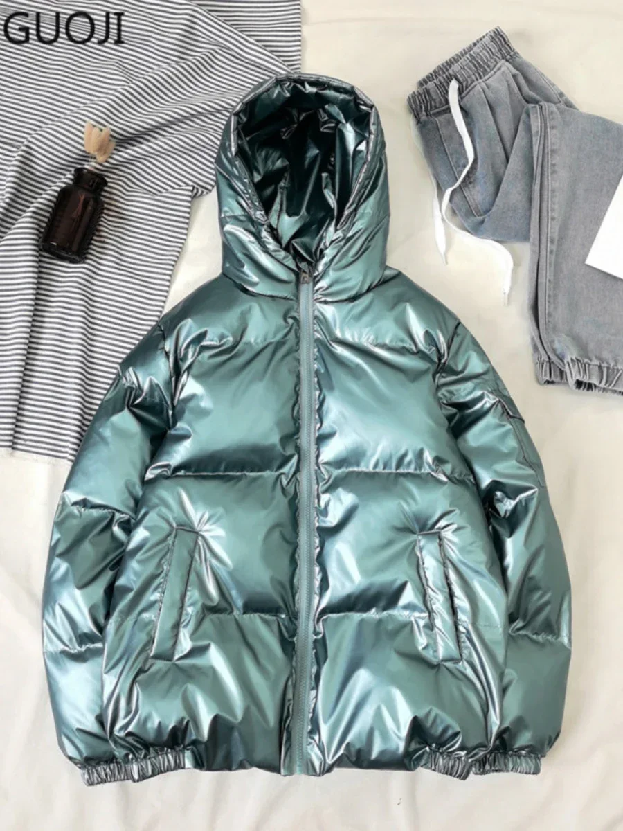 Streetwear Fashion Bright Silver Puffer Jackets for Men Thicken Winter Mens Coats Casual Hooded Cotton Wadded Heated Jacket Men - Image 5