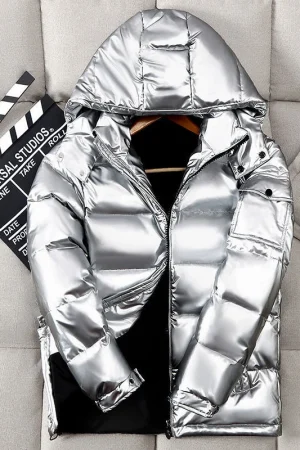 New Winter Men Hooded Shiny Puffer Jackets Casual White Duck Down Coats High Quality Male Outdoor Windproof Warm Jackets Size 4X