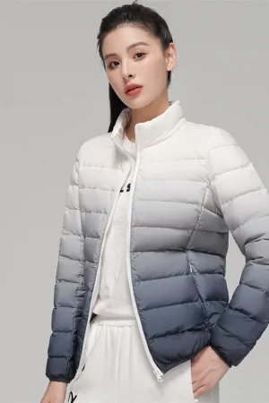 Woman 90% Duck Down Coats Winter Fashion Stand Collar Jacket Gradient Slim Fit Ultra Lightweight Keep Warm Daily Sports Jackets