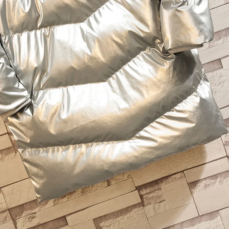 YASUGUOJI New 2024 Fashion Bright Silver Winter Man Jacket Thick Cotton Padded Mens Jackets and Coats Hooded Warm Long Parka Men - Image 4