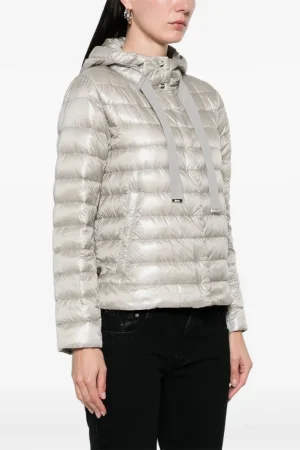 2025H new style pure color drawstring hooded temperament commuting light and thin down jacket