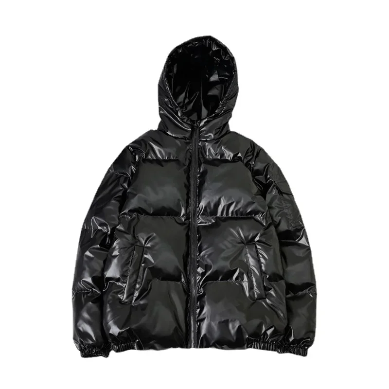 Streetwear Fashion Bright Silver Puffer Jackets for Men Thicken Winter Mens Coats Casual Hooded Cotton Wadded Heated Jacket Men - Image 2