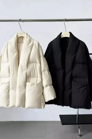 2025 Winter Belt Waist-Tight Elegant Warm 90% White Duck Down Jacket Female Long Sleeve Solid Color V-neck Puffer Coat